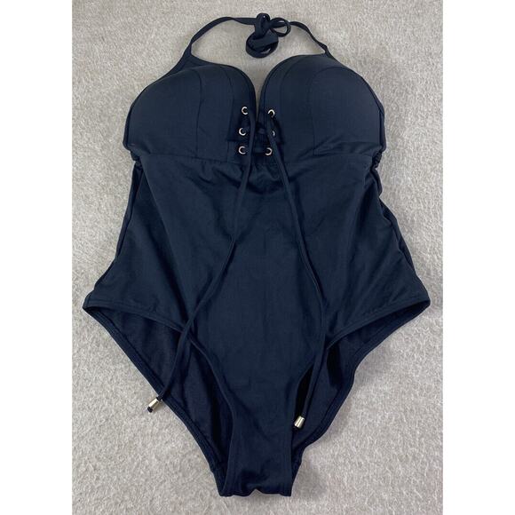 Nip Tuck One Piece Swimsuit Women’s Sz 6 US Black Laced Lattice Front Plunge - Picture 8 of 8